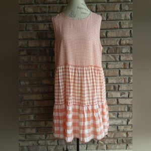 Aura Gingham Print Sleeveless Tiered Dress.